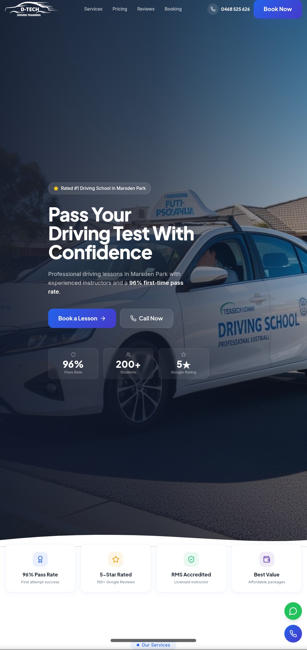 Driving School website — sample demo project by VKS Media Pro showing lead-generation layout, clear pricing and strong call-to-actions