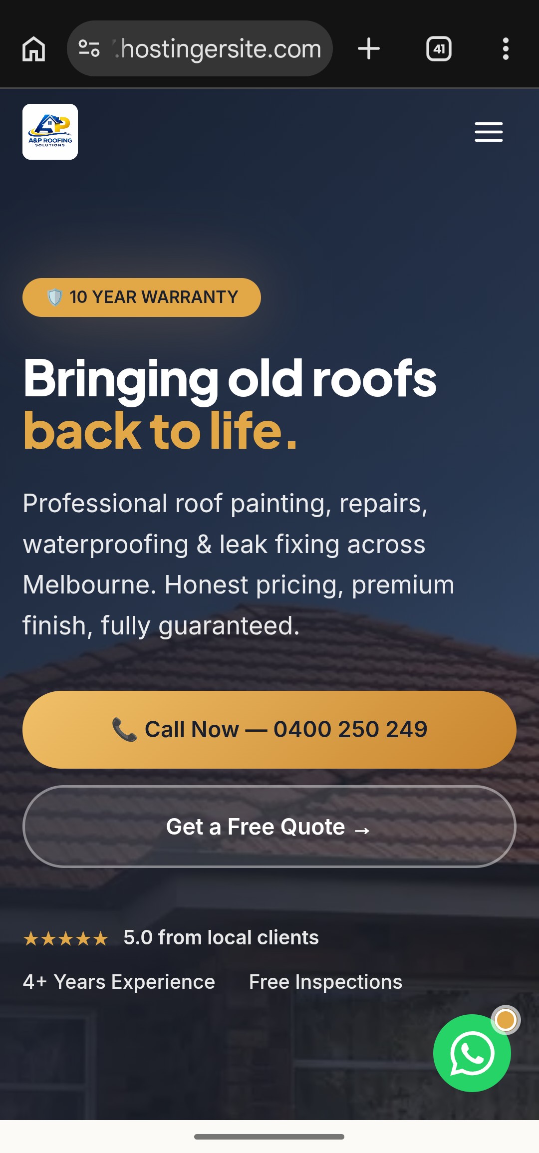 Roofing service website — sample demo project by VKS Media Pro showing professional layout, trust signals and local lead generation
