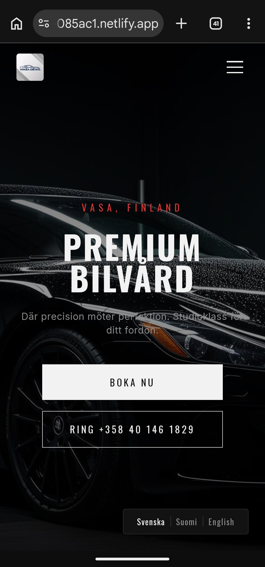 Car detailing website — sample demo project by VKS Media Pro with a premium dark UI focused on service presentation and booking conversions